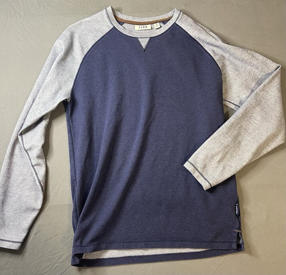 ROWN Raglan Long Sleeve Shirt Medium Navy Gray Crewneck